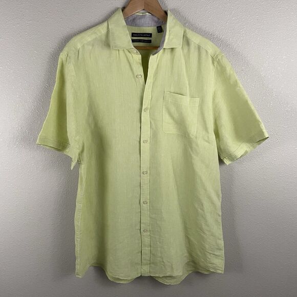 Saks Fifth Avenue Mens XL Bright Green 100% Linen Classic Fit Button Up Shirt - Picture 1 of 4